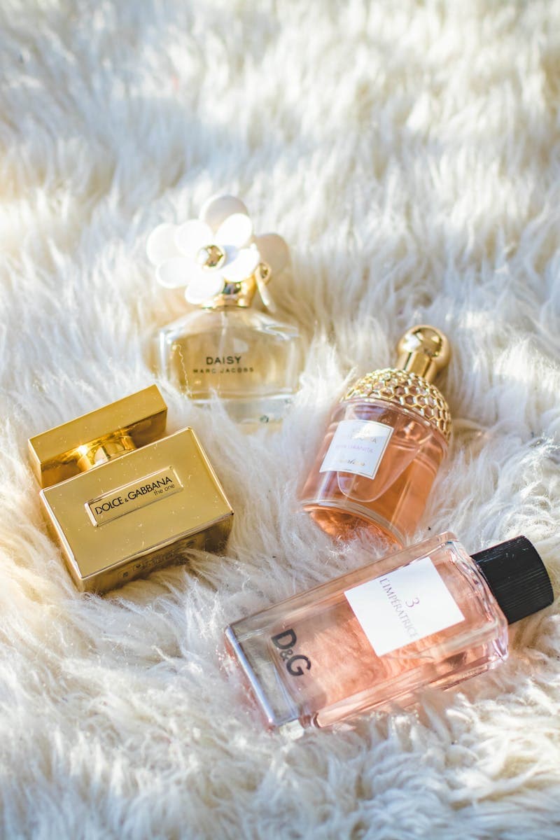Luxury fragrance gift set with multiple bottles elegantly arranged